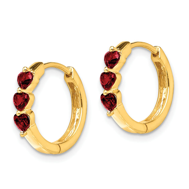 14k Created Ruby Polished Hinged Hoop Earrings
