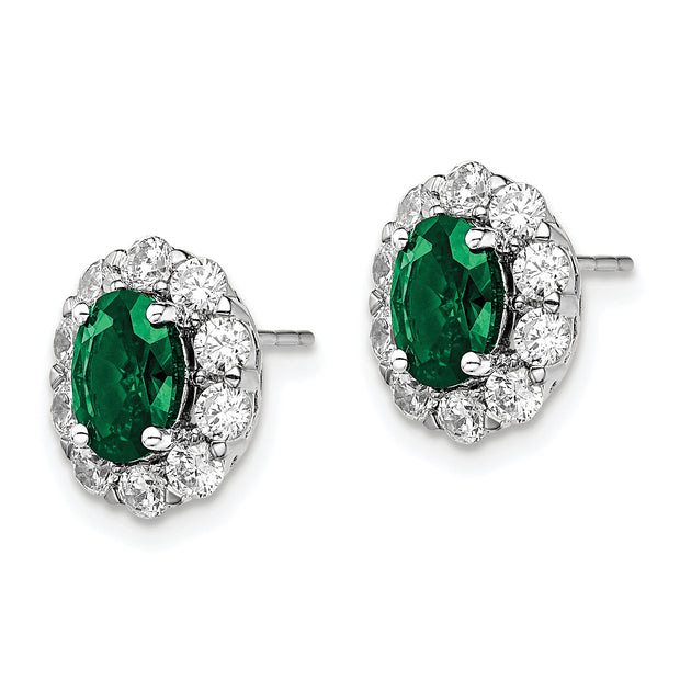 14K White Gold Lab Grown VS/SI FGH Dia and Oval Created EmeraldFashion Earr