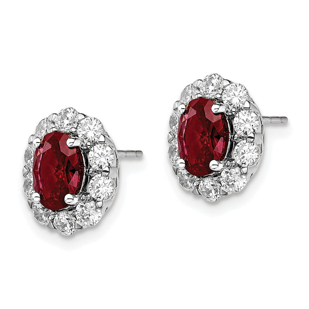 14K White Gold Lab Grown VS/SI FGH Dia and Oval Created Ruby Fashion Earrin