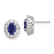 14K White Gold Lab Grown VS/SI FGH Dia and Cr Oval Blue Sapphire Fashion Ea