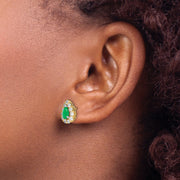 14k Pear Emerald and Diamond Halo Post Earrings