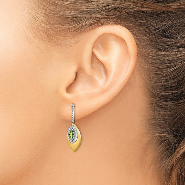 14k Two-tone Peridot and Diamond Dangle Earrings
