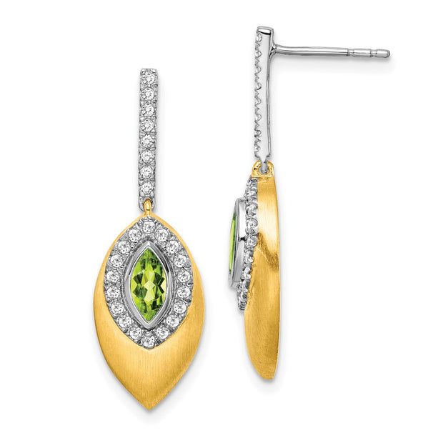 14k Two-tone Peridot and Diamond Dangle Earrings