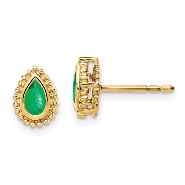 14k Pear Emerald Post Earrings