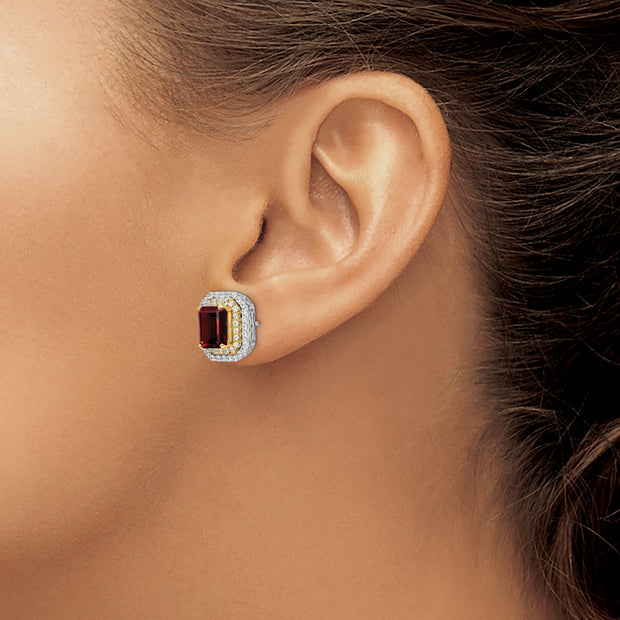 14K Two-Tone Lab Grown VS/SI FGH Dia & Created Ruby Earrings