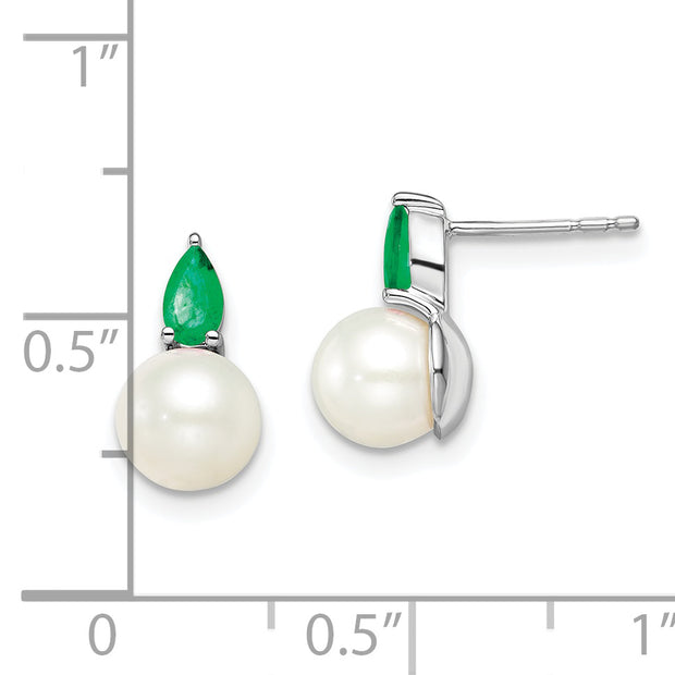 14k White Gold FWC Pearl and Emerald Post Earrings