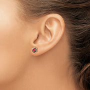 14K Two-tone White & Rose Ruby Flower Post Earrings