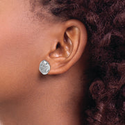 14k White Gold Polished Wavy Circle Diamond Post Earrings