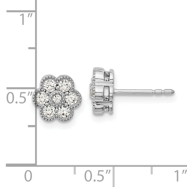 14k White Gold Floral Diamond Post Earrings