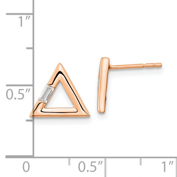 14k Rose Gold Polished Triangle Diamond Post Earrings