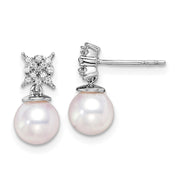 14k White Gold Freshwater Cultured Pearl & Diamond Post Earrings