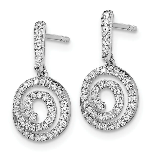 14k White Gold Circle Swirl Diamond Dangle Post Earrings