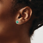 14k White Gold Emerald and Diamond Post Earrings