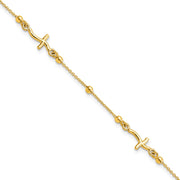 14K Yellow Polished with Cross and Beads Bracelet