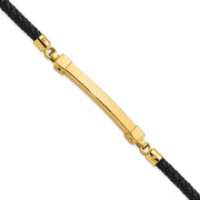 14K Polished Bar Leather Bracelet