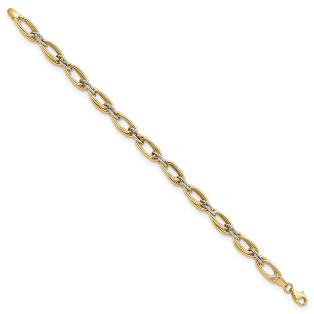 14K Two-tone Polished Fancy Link 8in Bracelet