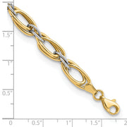 14K Two-tone Polished Fancy Link 8in Bracelet