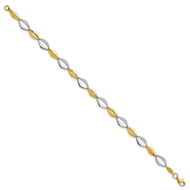 14K Two-tone Polished Fancy Link 7.5in Bracelet