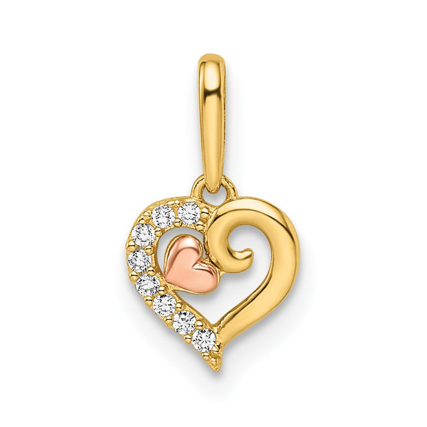 14k Two-tone Madi K CZ Hearts Pendant