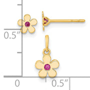 14K Madi K Polished CZ Flower Post Earrings and Flower Pendant Set