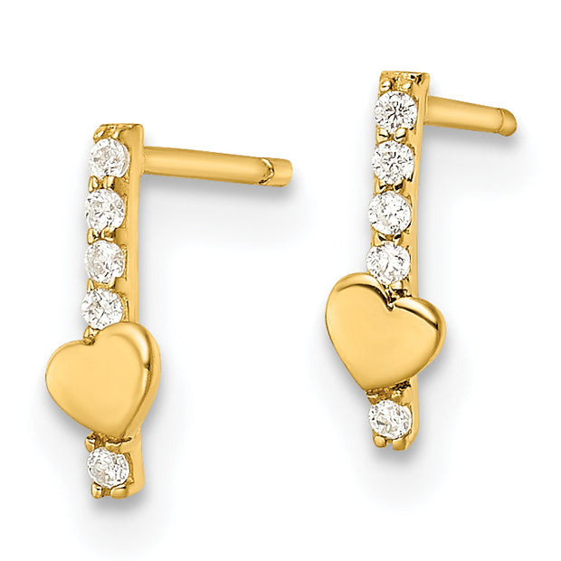 14k Madi K Polished Line of CZ's and Heart Post Earrings