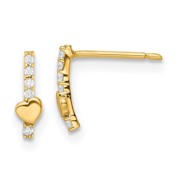 14k Madi K Polished Line of CZ's and Heart Post Earrings