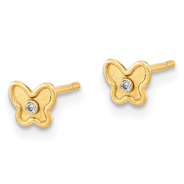 14K Madi K Polished and Satin CZ Butterfly Post Earrings