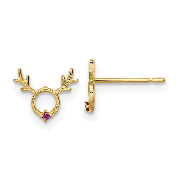 14k Madi K Red CZ Reindeer Post Earrings