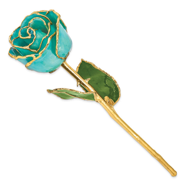 Lacquer Dipped Gold Trim Aqua Green Opalescent Rose