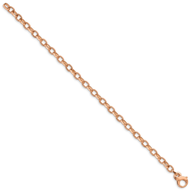 14k Rose Gold 5.0mm Fancy Link w/ Ridged Edges Bracelet