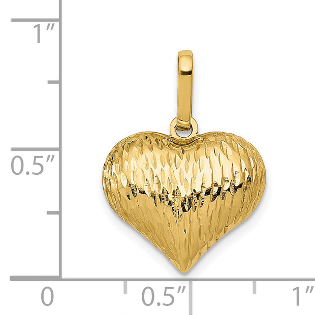 14K Polished and Textured 3-D Heart Pendant
