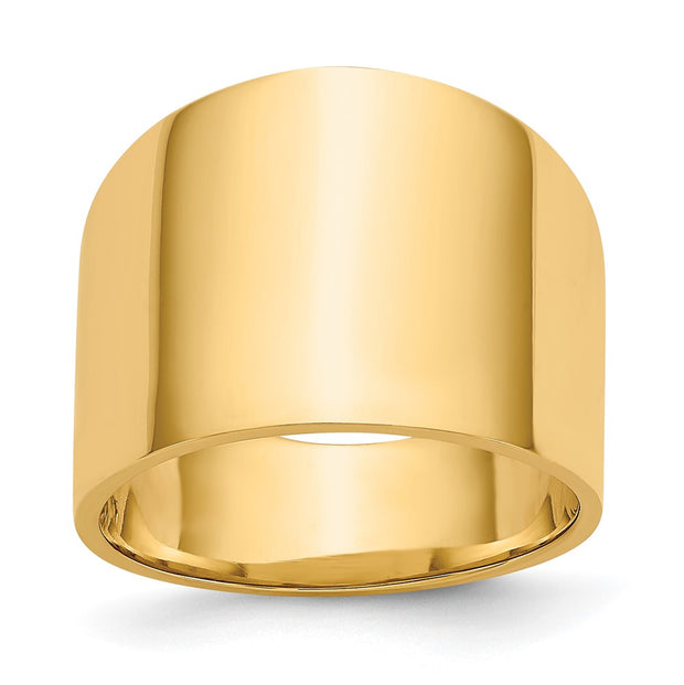 14K 15mm Flat-top Tapered Cigar Band Ring