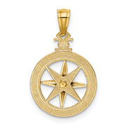 14k Diamond-cut Polished Compass Pendant