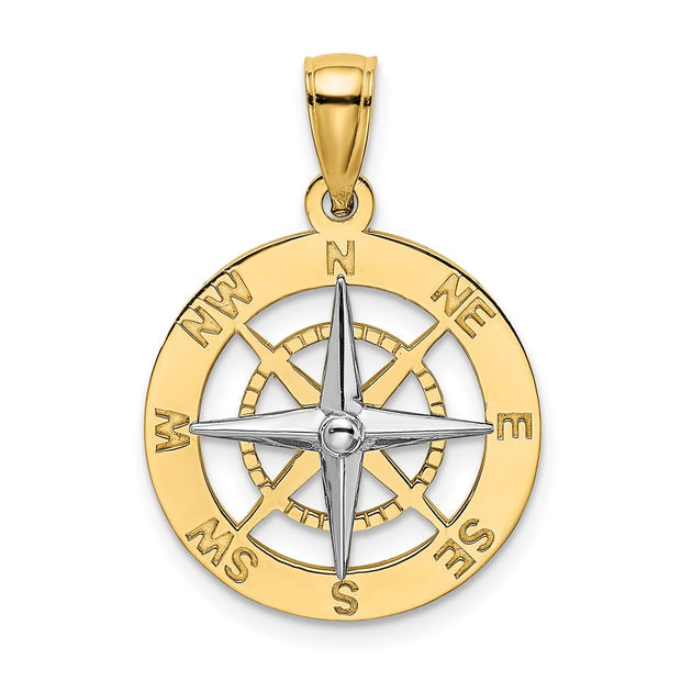 14K Nautical Compass w/White Gold Needle Charm
