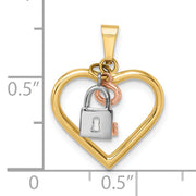 14k Tri-color Heart, Lock and Key Pendant