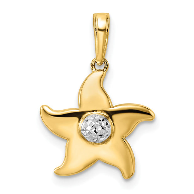 14k and White Rhodium Diamond-cut Starfish Pendant