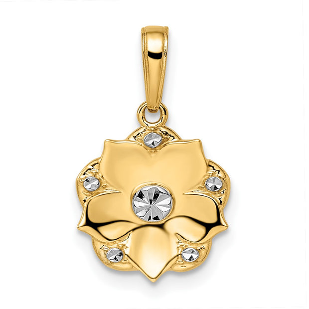 14k and White Rhodium Diamond-cut Flower Pendant