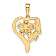 14k and White Rhodium Diamond-cut Floral Heart Pendant