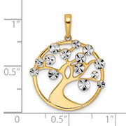 14K w/White Rhodium Diamond-cut Tree of Life Pendant