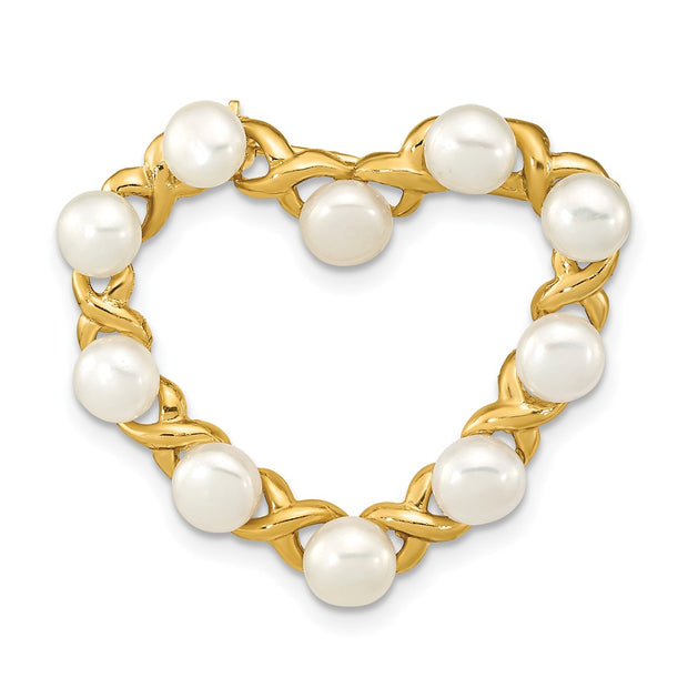 14K 4-5mm Button White FWC Pearl Heart Brooch