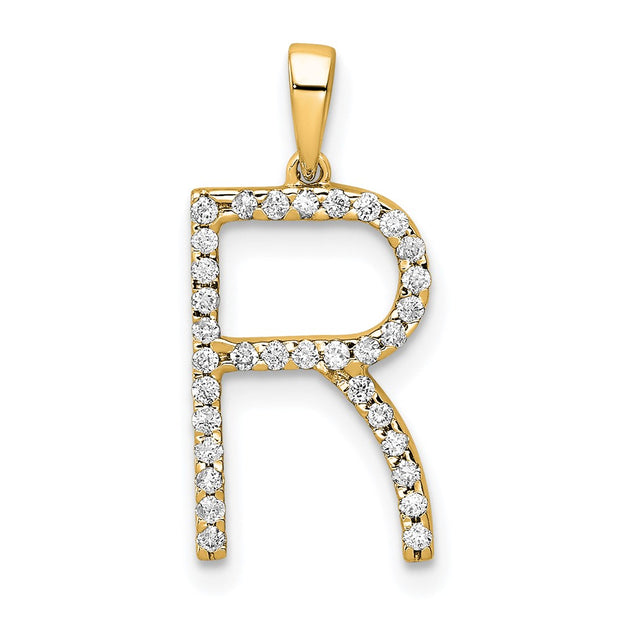 14K Diamond Letter R Initial Pendant