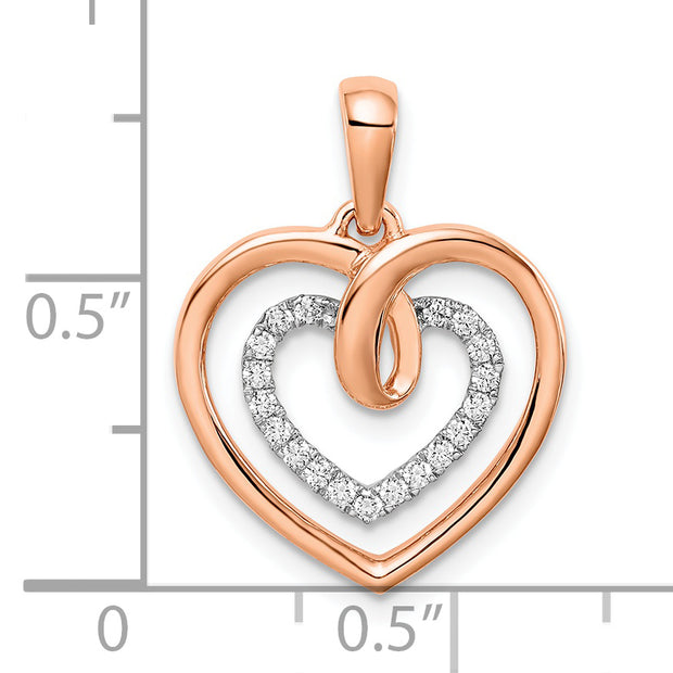 14k Two-tone White and Rose Heart Diamond Pendant