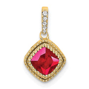 14k Cushion Ruby and Diamond Pendant