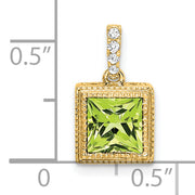 14k Square Peridot and Diamond Pendant