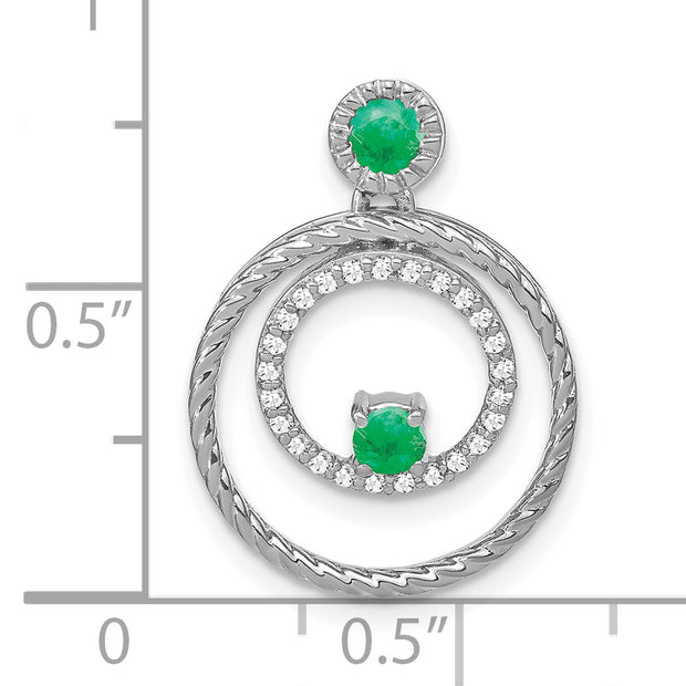 14k White Gold Emerald and Diamond Circles Pendant