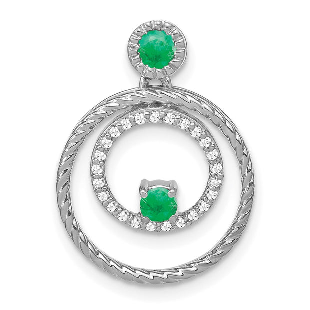 14k White Gold Emerald and Diamond Circles Pendant