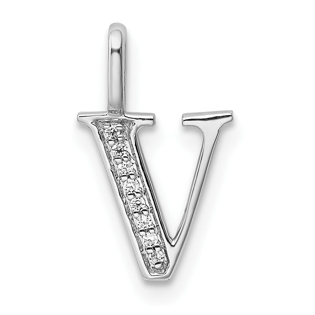 14K White Gold Diamond Letter V Initial Pendant
