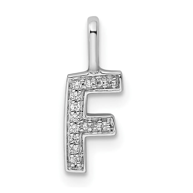 14K White Gold Diamond Letter F Initial Pendant
