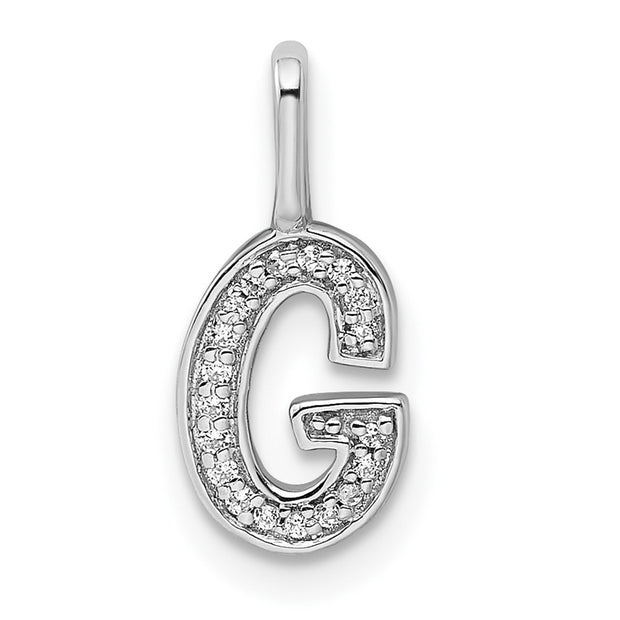 14K White Gold Diamond Letter G Initial Pendant