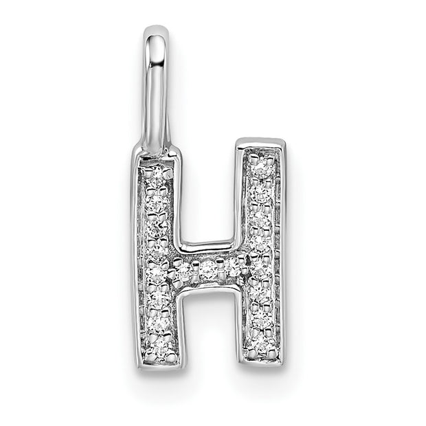 14K White Gold Diamond Letter H Initial Pendant